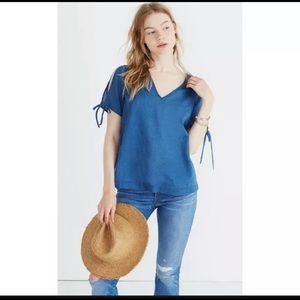 Madewell Indigo Tie Sleeve Chambray Top Large